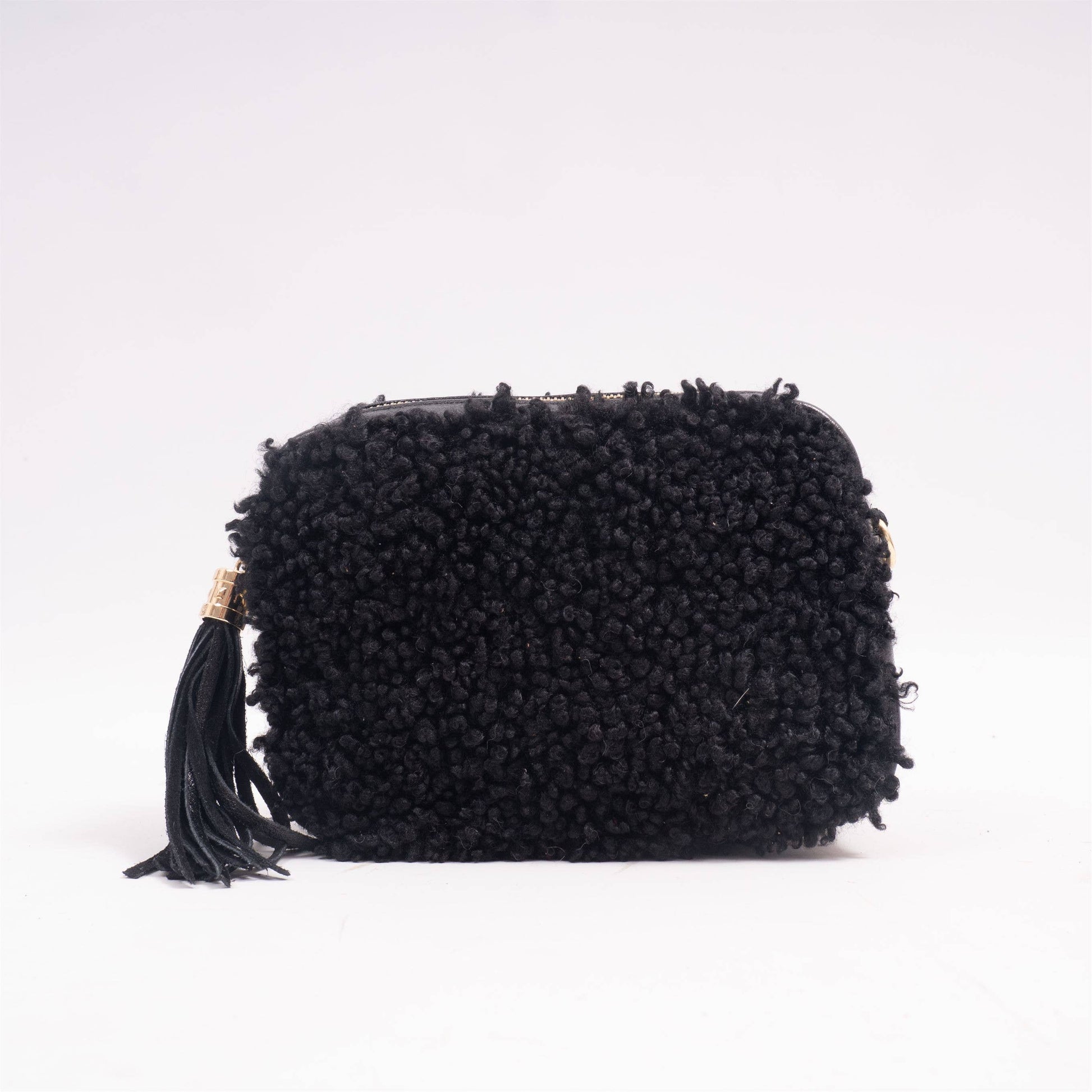 Borsa a tracolla in eco pelliccia con nappa