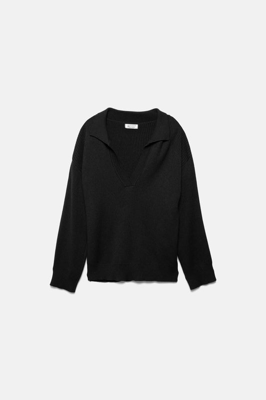 Maglione in maglia rasata con collo polo