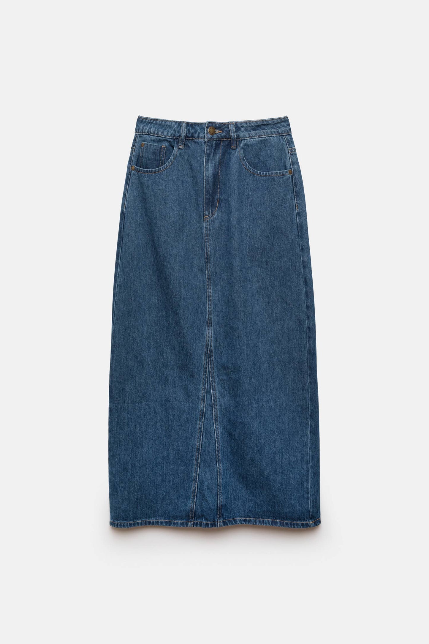Gonna midi in denim a cinque tasche