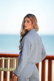 Giacca a righe in cotone elasticizzato