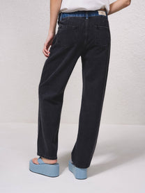 Jeans bicolore in denim con tasche zip