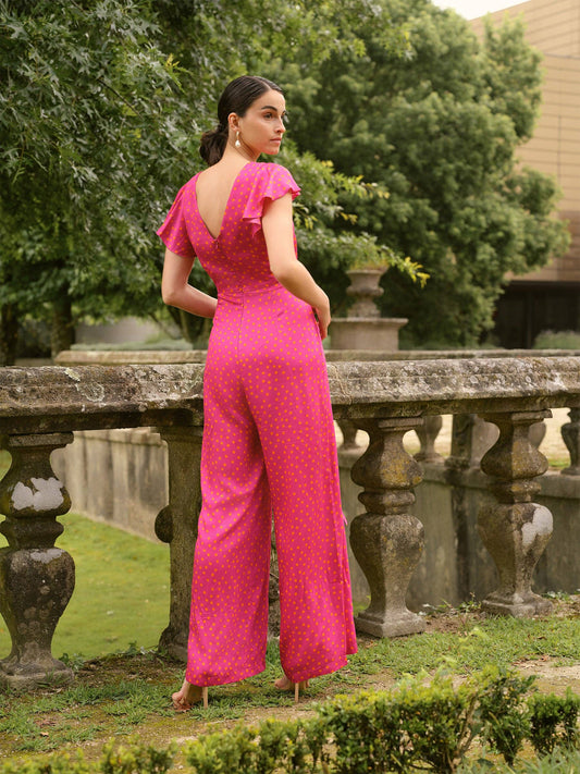 Tuta jumpsuit Pintas a pois fucsia