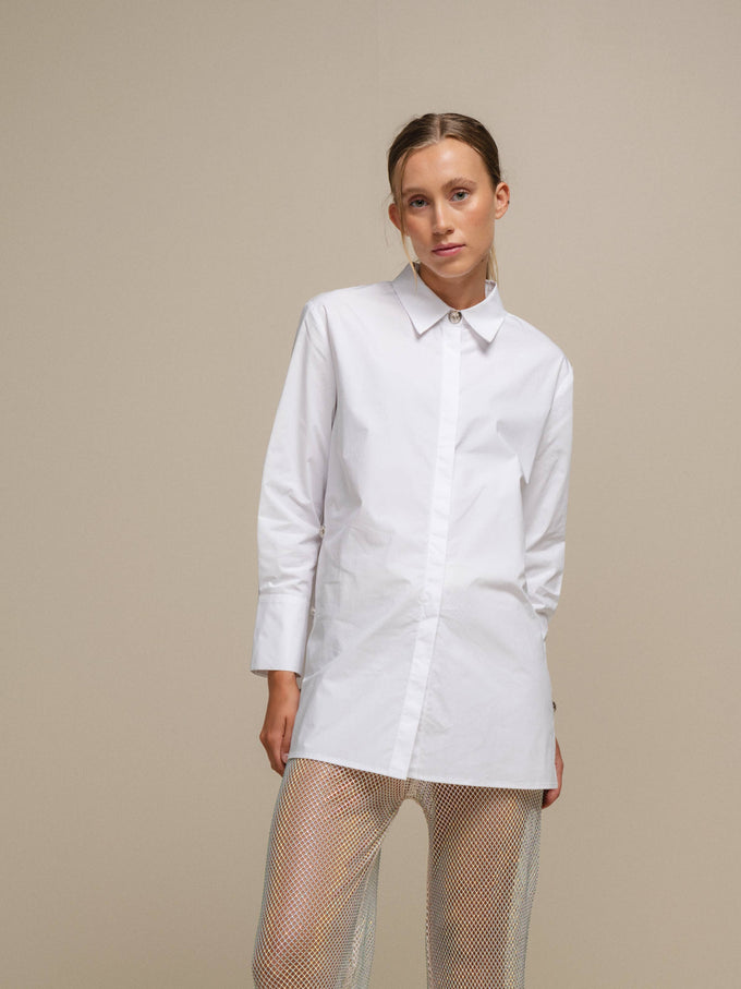 Camicia lunga bianca in cotone da donna