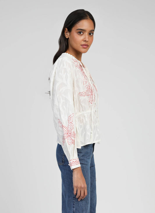 Camicia romantica in voile di cotone ricamato ecrù