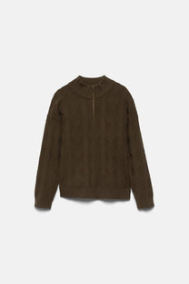 Maglione strutturato con zip al collo