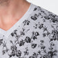 T-shirt uomo grigia con stampa floreale e scollo a V