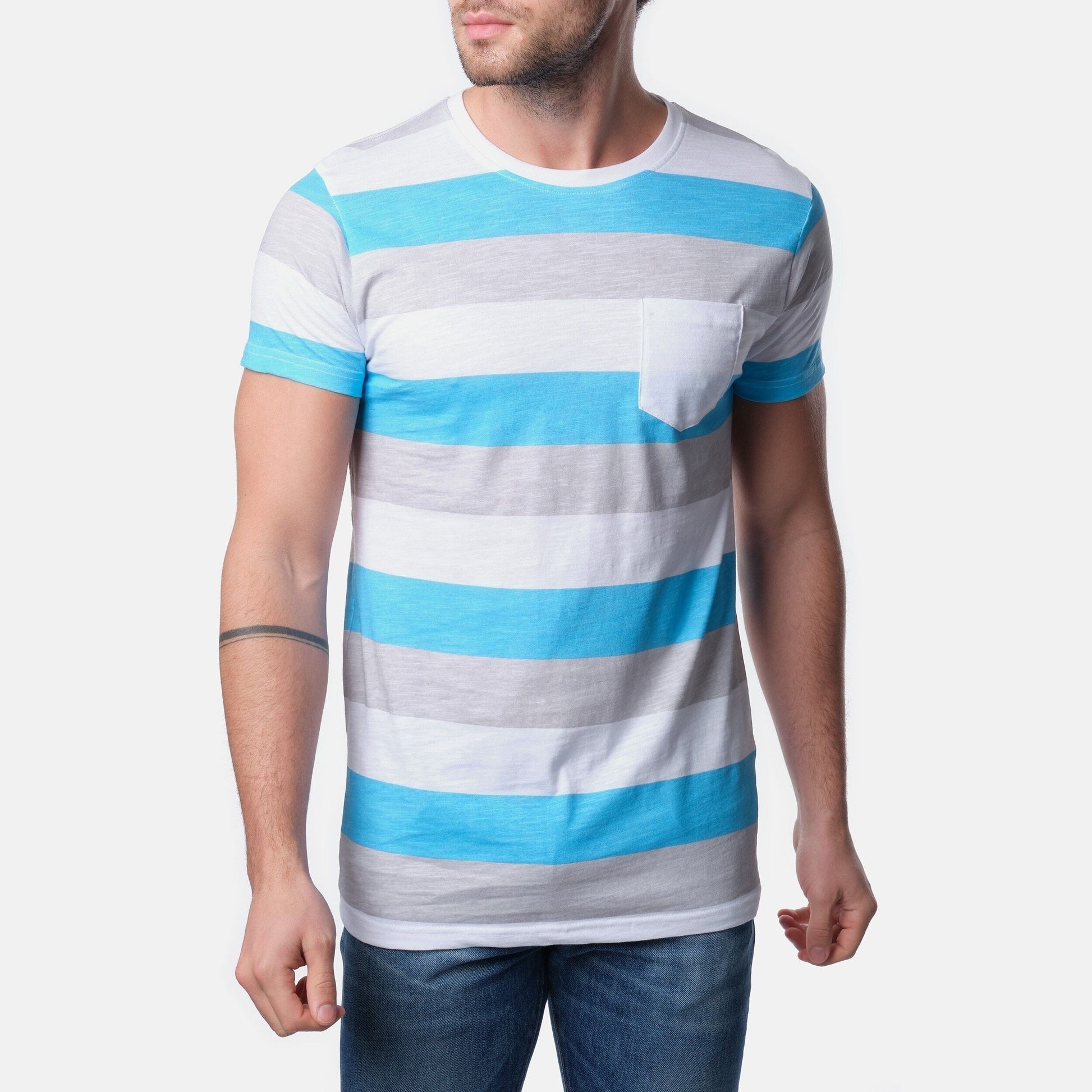 T-shirt Uomo a Righe in Cotone con Taschino