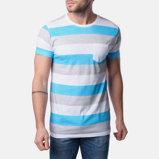T-shirt Uomo a Righe in Cotone con Taschino