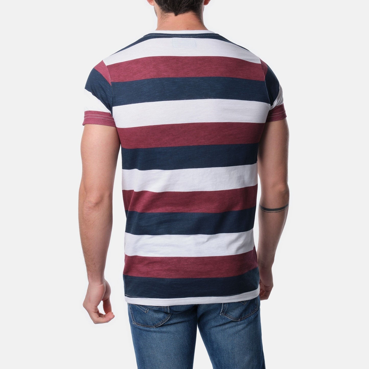 T-shirt Uomo a Righe in Cotone con Taschino