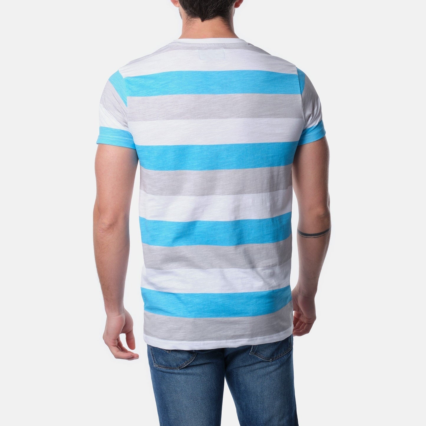 T-shirt Uomo a Righe in Cotone con Taschino