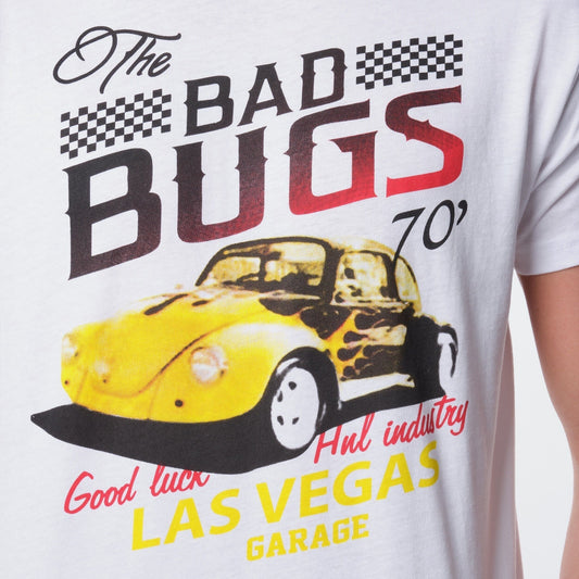 T-shirt Uomo Bianca con Stampa Vintage Auto