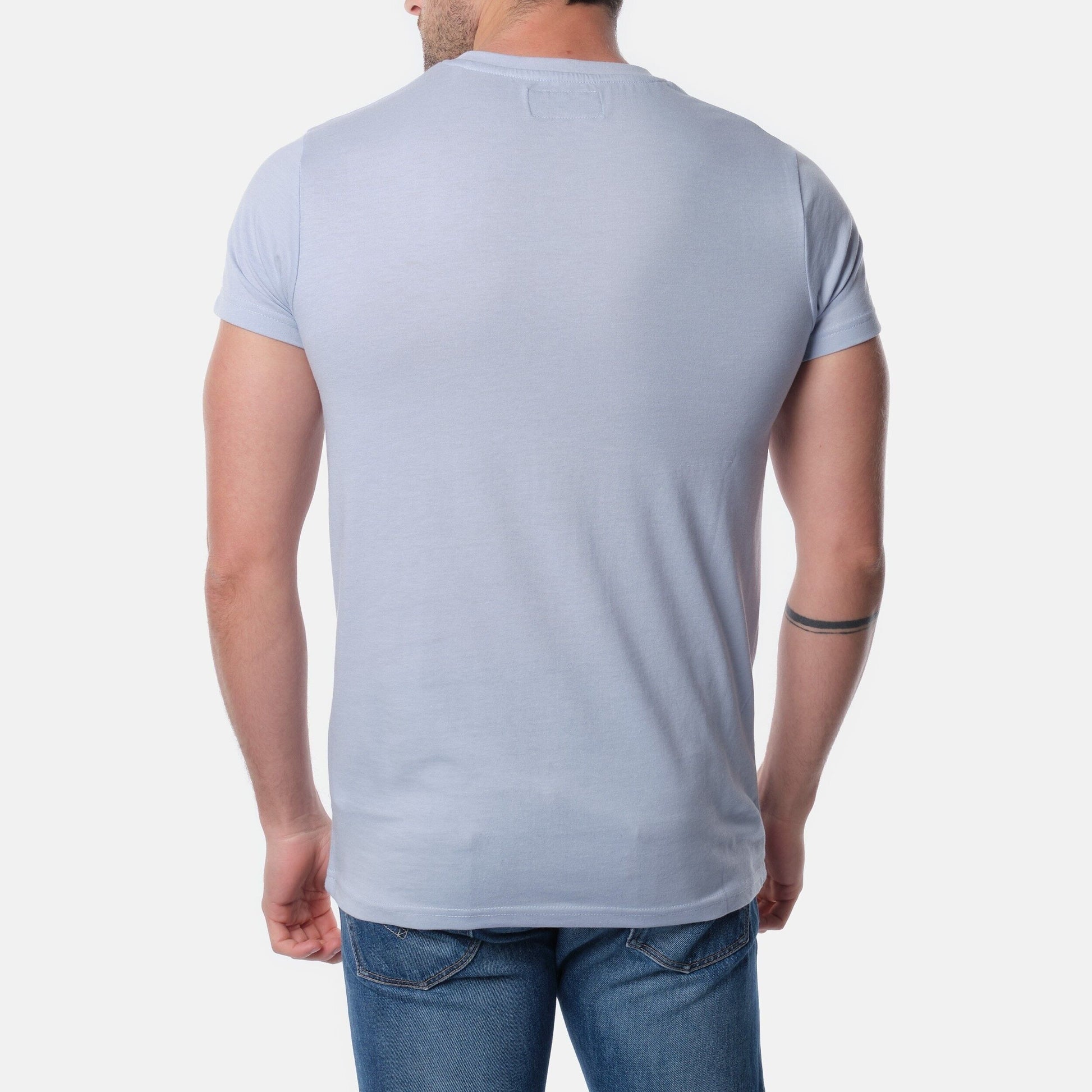 T-shirt uomo azzurra in cotone con stampa auto vintage
