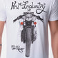 T-shirt uomo bianca in cotone con stampa moto