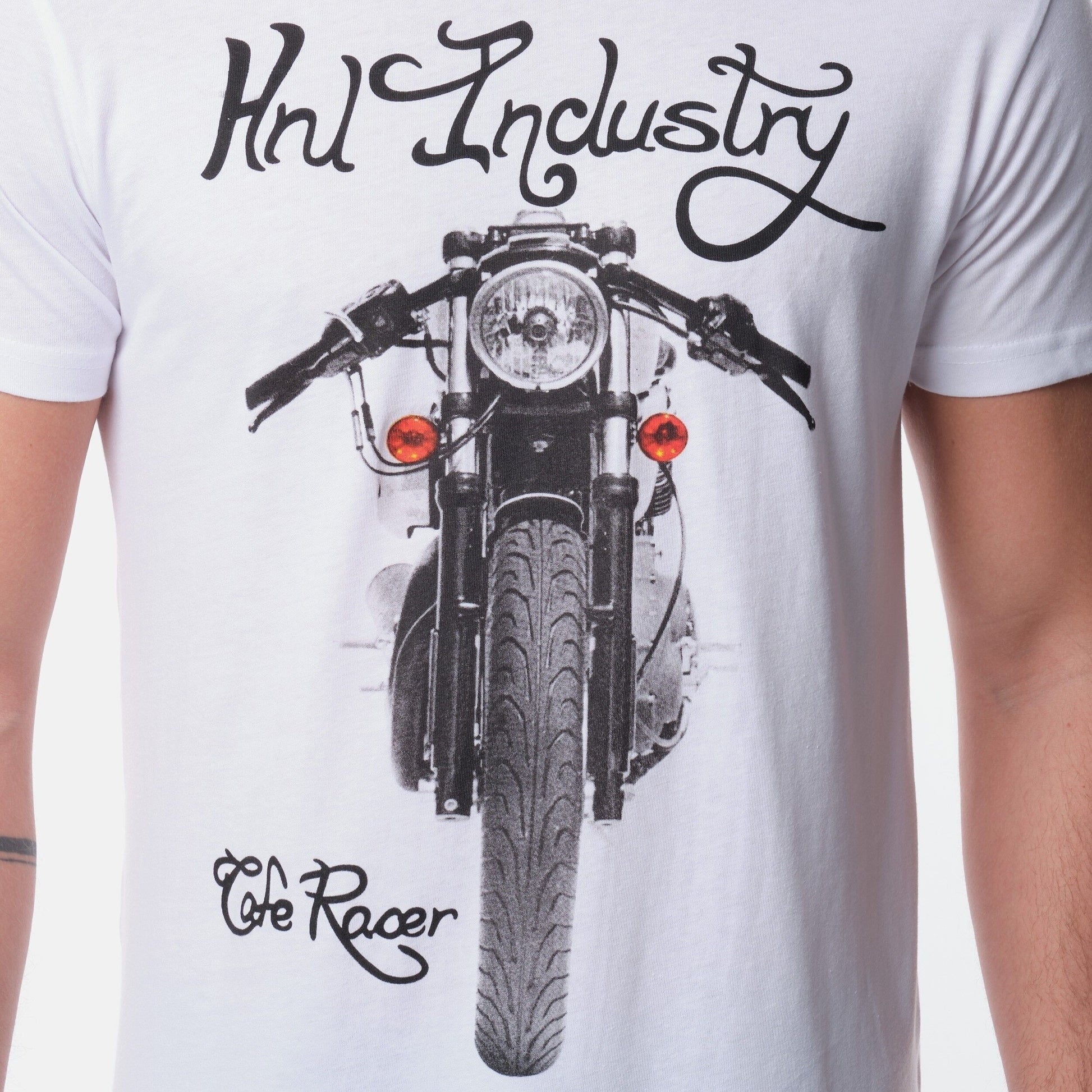 T-shirt uomo bianca in cotone con stampa moto
