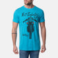 T-shirt uomo turchese in cotone con stampa moto