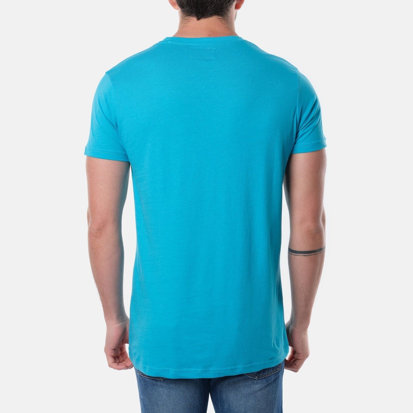 T-shirt uomo turchese in cotone con stampa moto