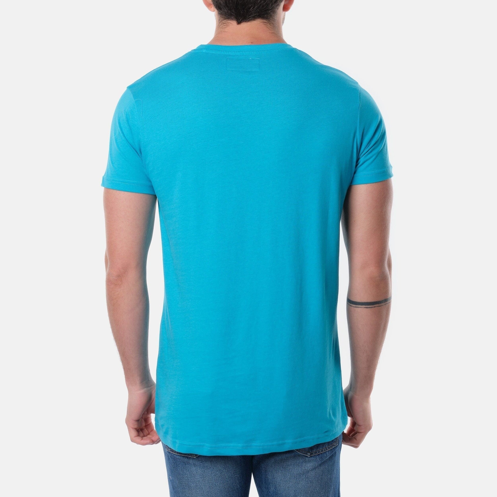 T-shirt uomo turchese in cotone con stampa moto
