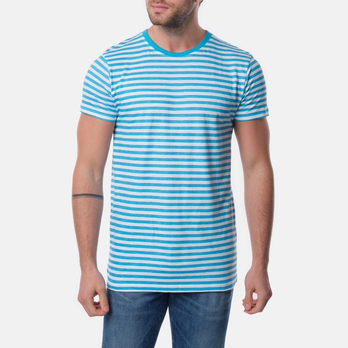T-shirt uomo a righe turchesi in cotone