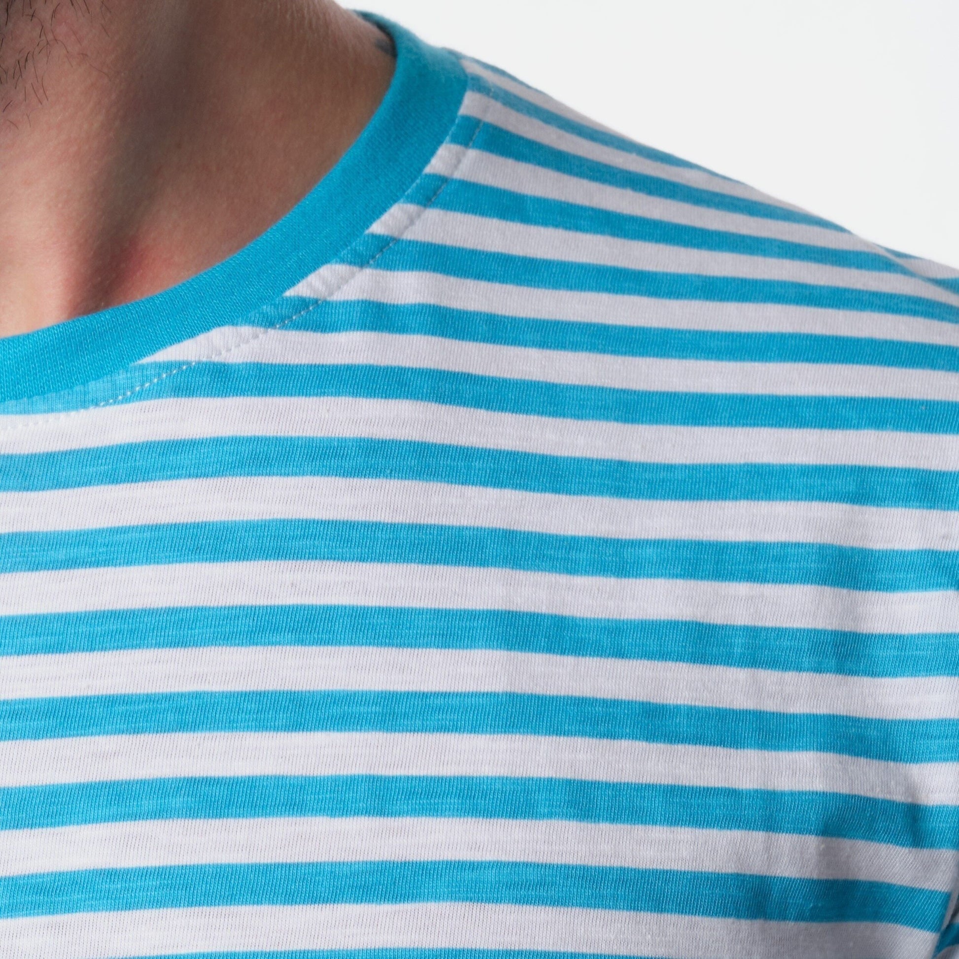 T-shirt uomo a righe turchesi in cotone