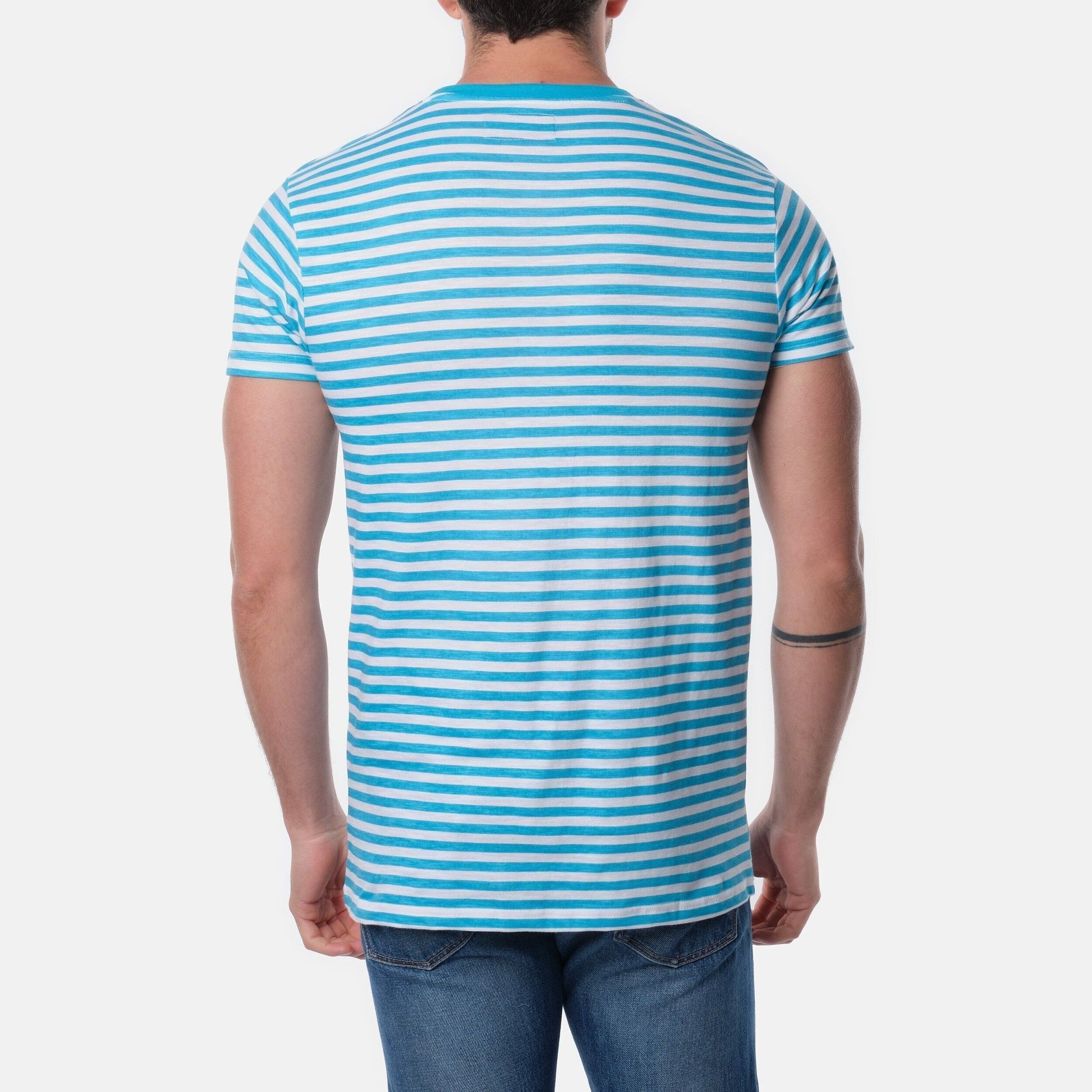 T-shirt uomo a righe turchesi in cotone