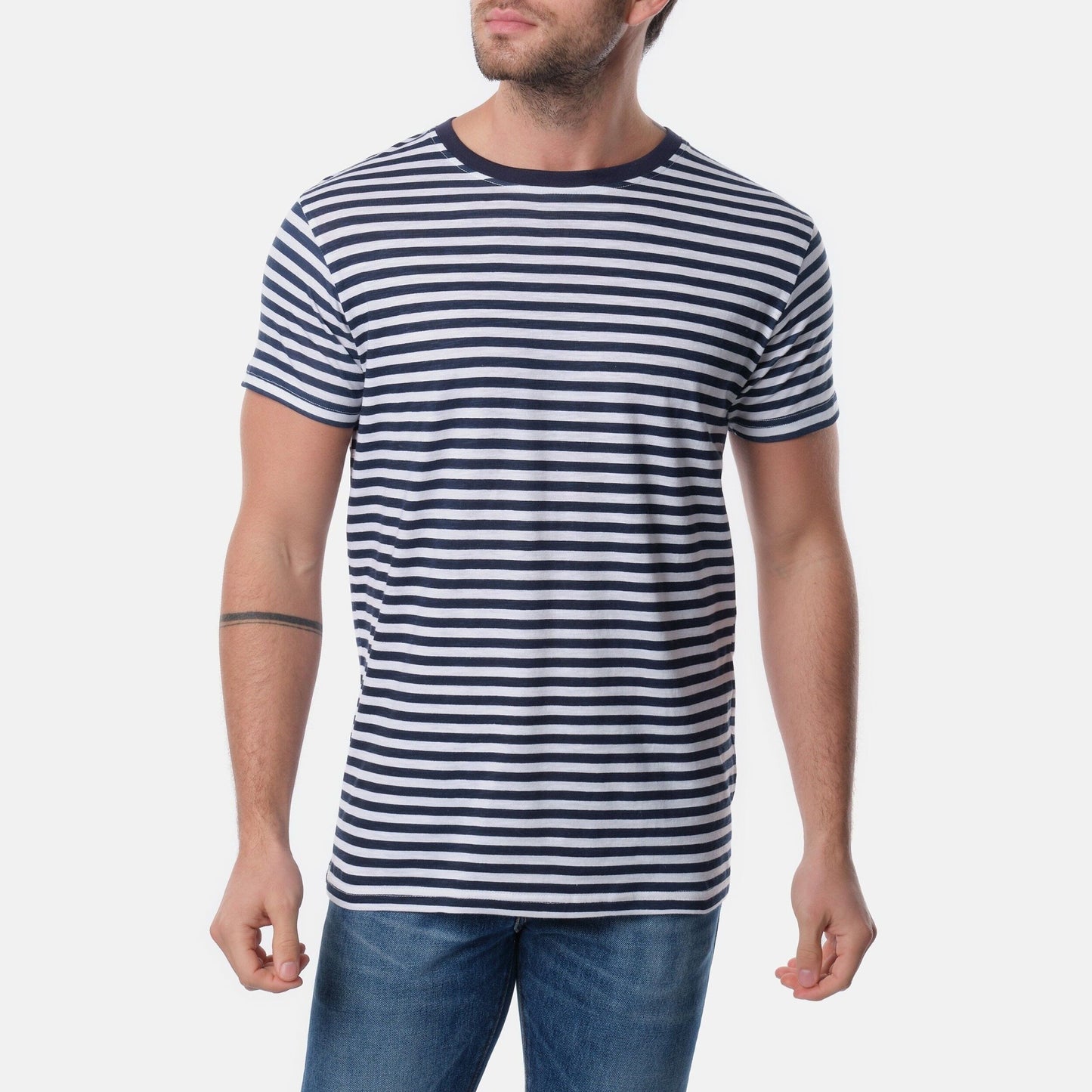 T-shirt uomo a righe navy in cotone