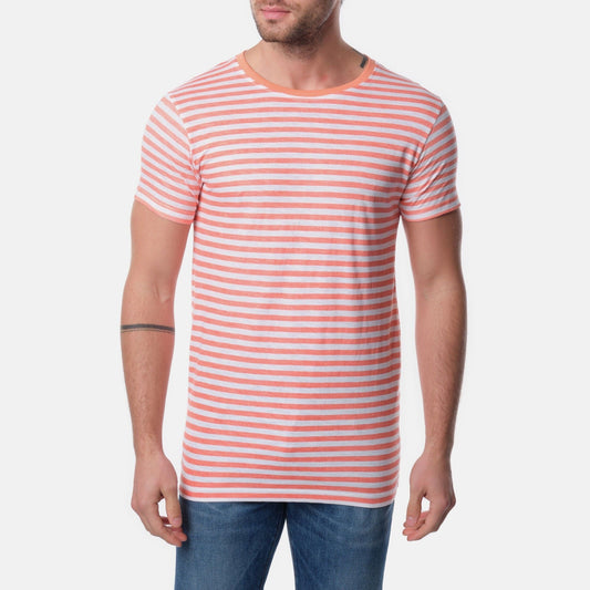 T-shirt uomo a righe corallo in cotone