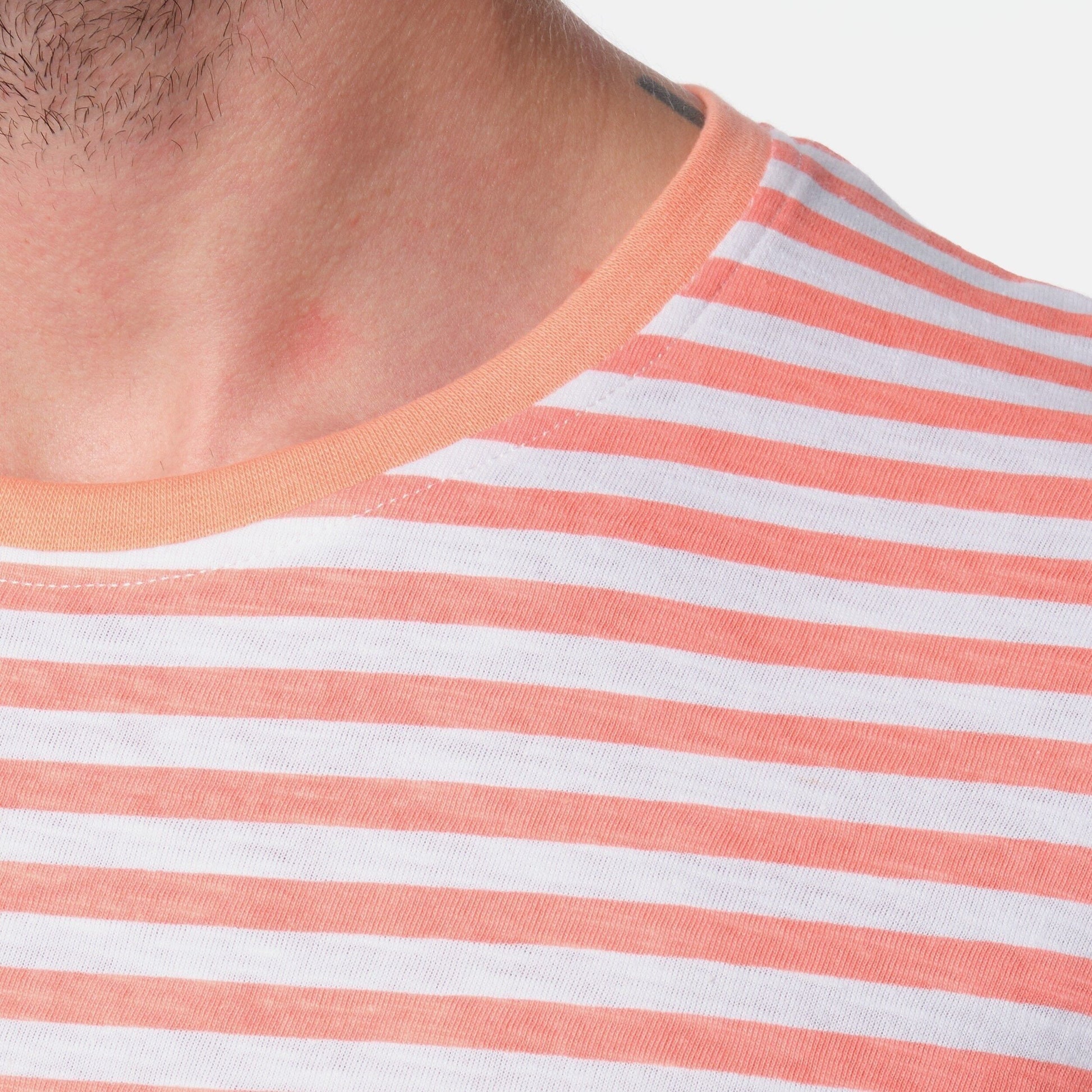 T-shirt uomo a righe corallo in cotone