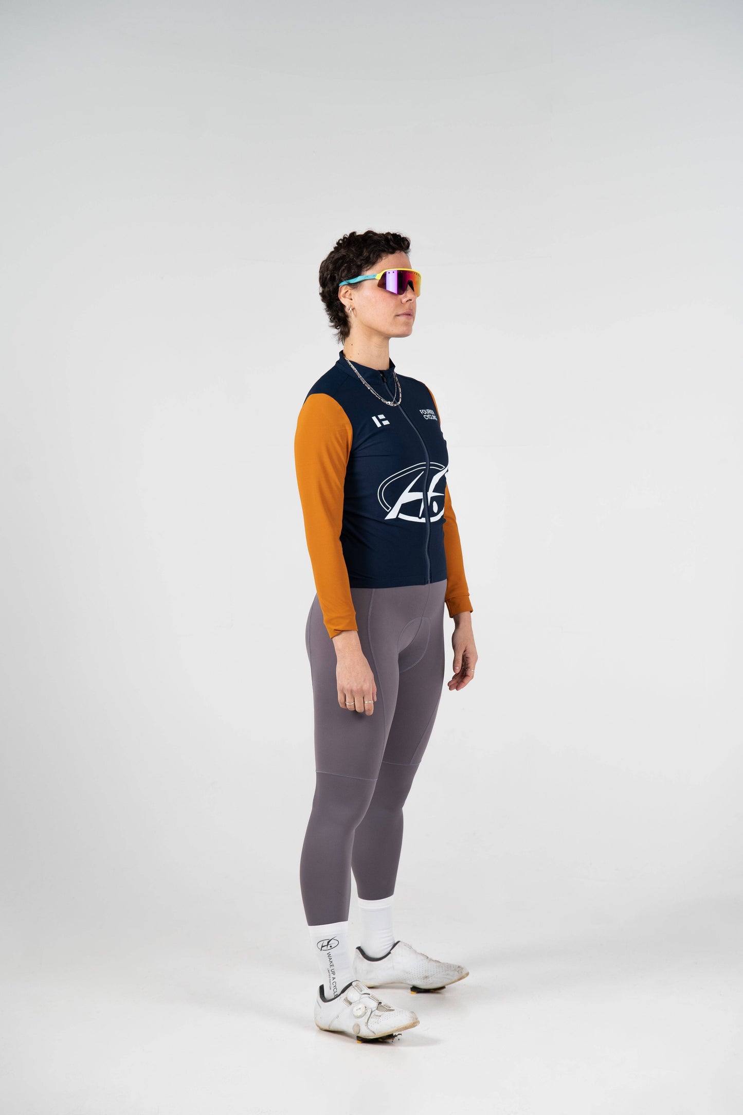 Culotte lunga da ciclismo grigia con bretelle