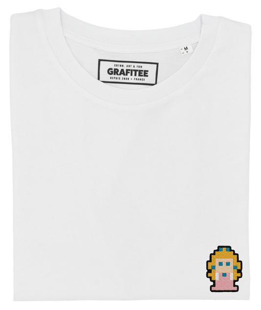T-shirt bianca ricamata Princess Peach in cotone biologico