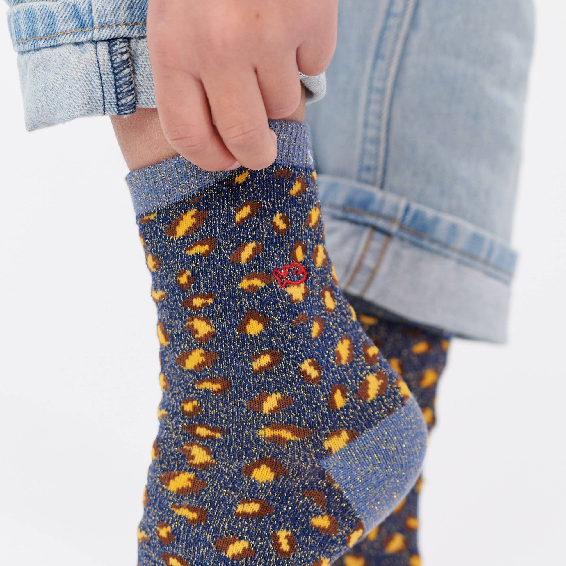 Calzini bambina leopardati glitter blu marino