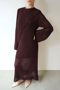 Abito lungo crochet bordeaux in misto cotone