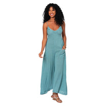 Tuta lunga estiva boho in cotone senza maniche verde