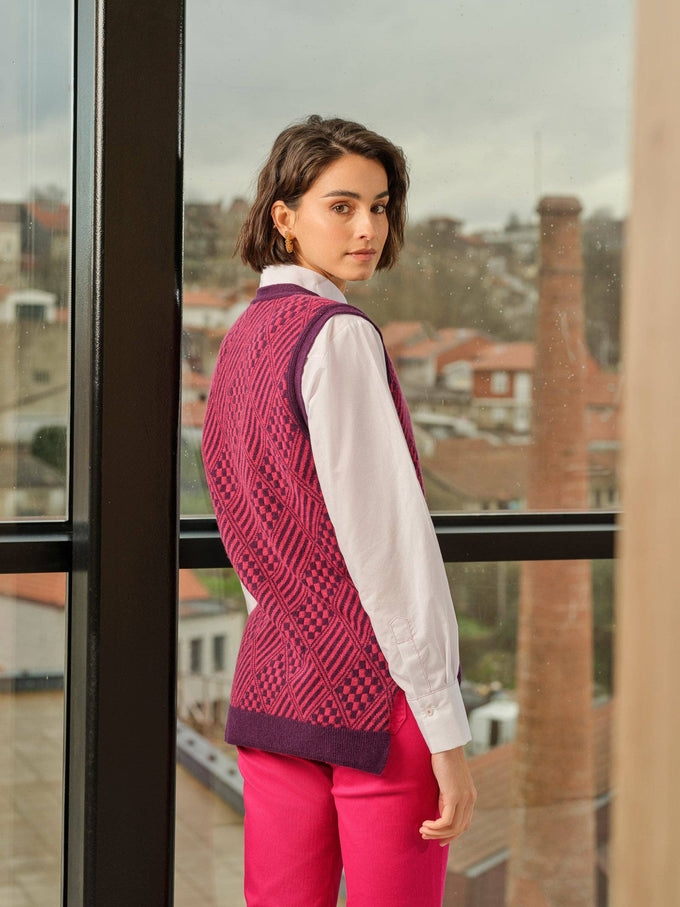 Gilet in lana jacquard con motivo geometrico