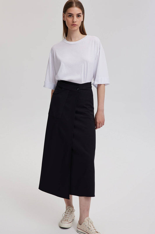 Gonna portafoglio avvolgente midi nera