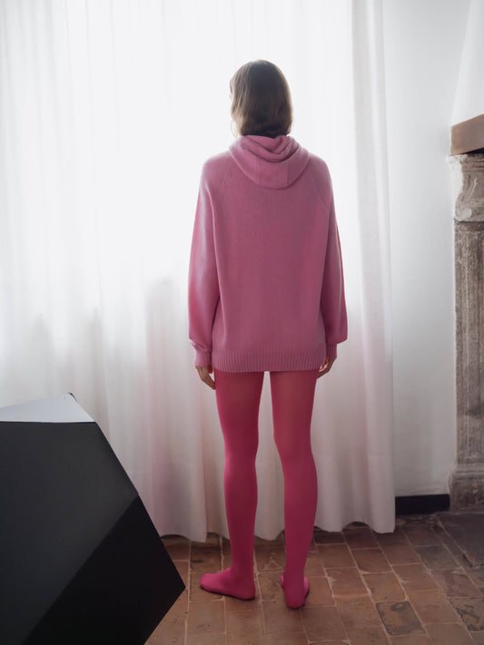 Maxi felpa con cappuccio in puro cashmere unisex (3D knit)
