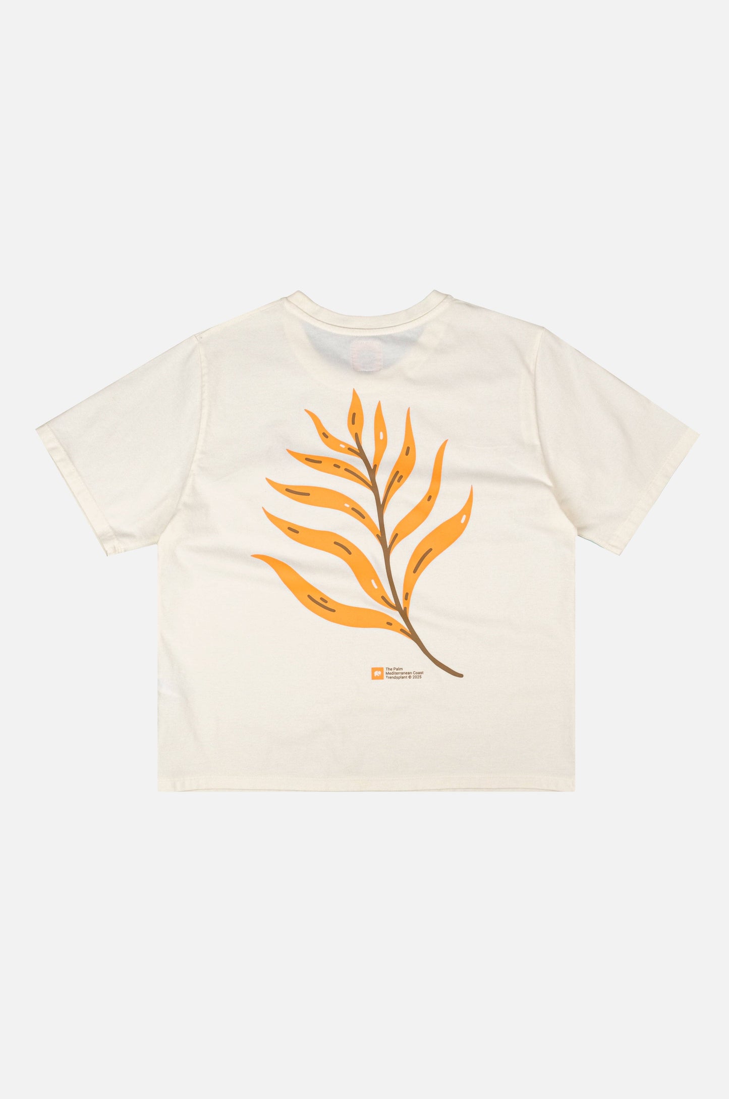 T-shirt donna pigmentata crop in cotone organico con stampa palma