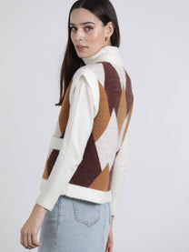 Gilet in maglia jacquard a rombi con bottoni