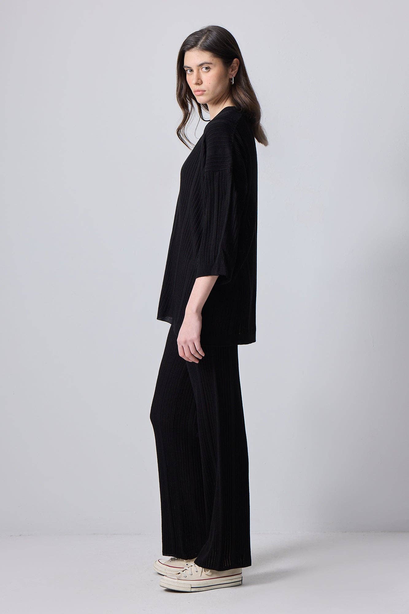 Completo in maglia nero con tunica e pantaloni