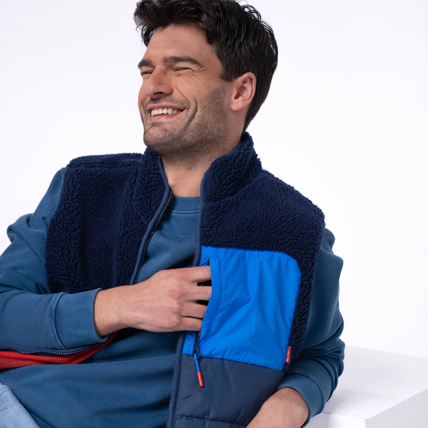 Gilet sherpa smanicato bicolore blu navy