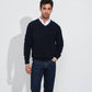 Pullover in lana a maglia fine con scollo a V e ricamo