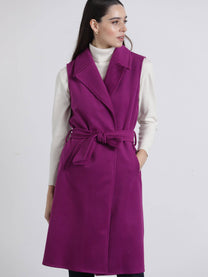 Gilet lungo con cintura viola