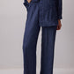 Completo camicia e pantaloni blu navy effetto stropicciato
