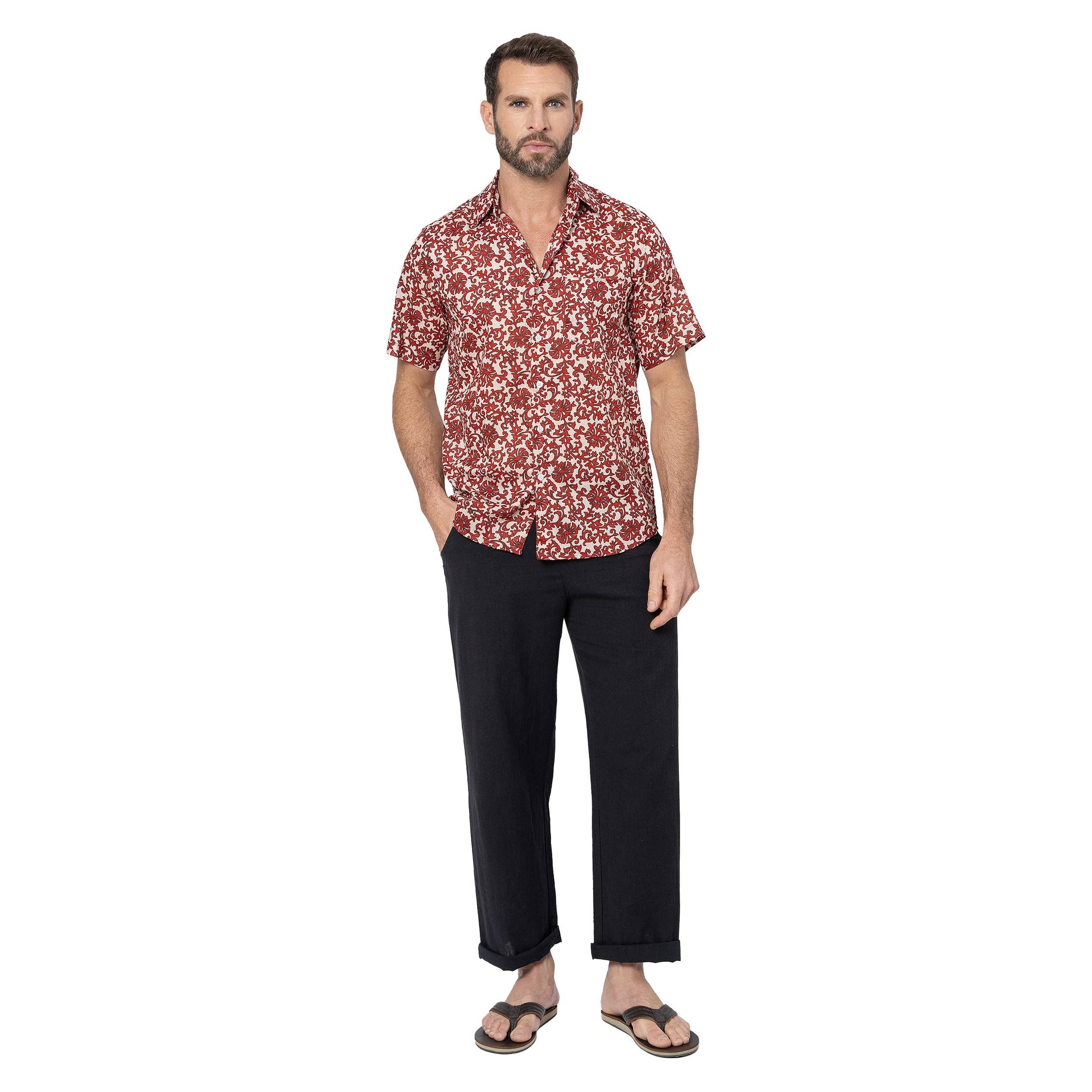 Camicia estiva a manica corta in voile di cotone con stampa floreale