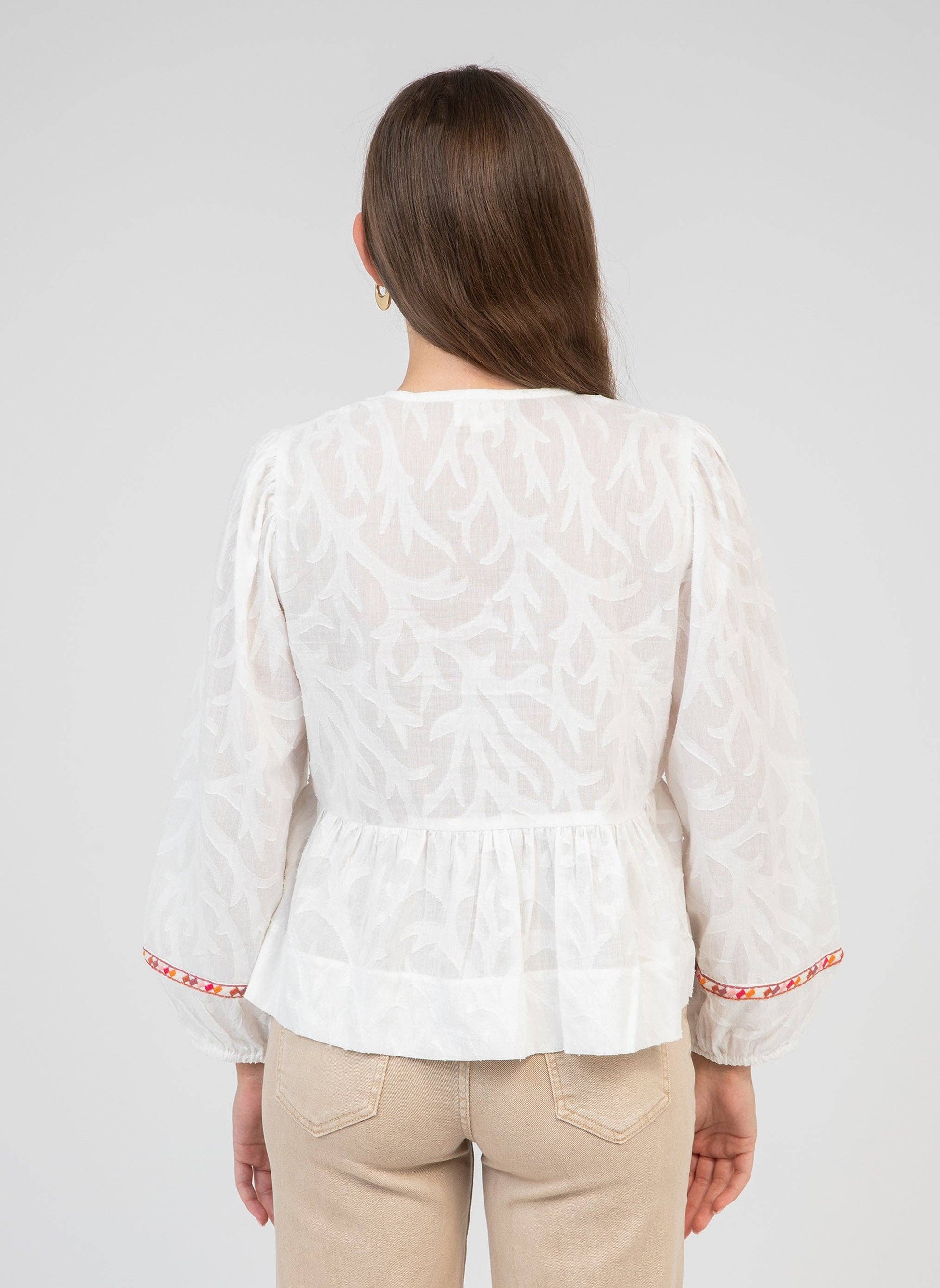 Camicia Servane ecru in voile di cotone con fiocchi