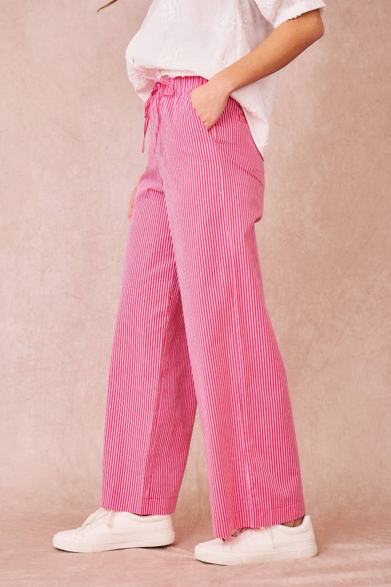 Pantaloni a righe rosa e bianche in cotone a gamba larga