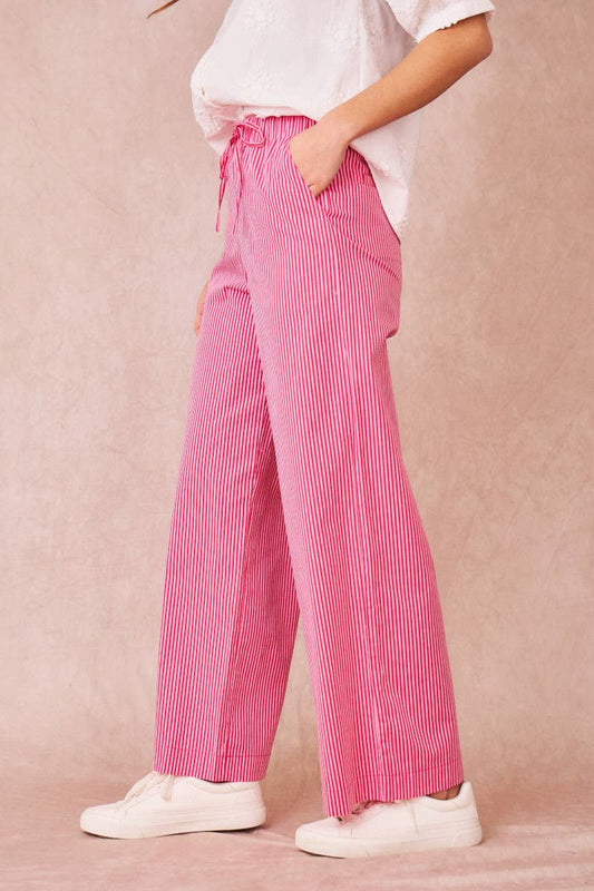 Pantaloni a righe rosa e bianche in cotone a gamba larga
