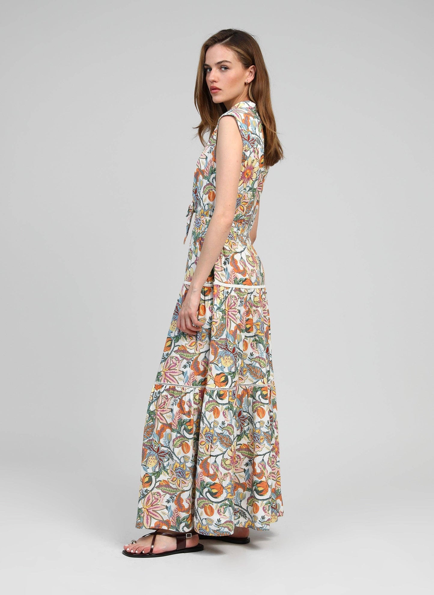 Abito lungo Felicity ecru a fantasia floreale