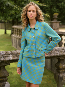Giacca jacquard pied-de-poule blu e verde