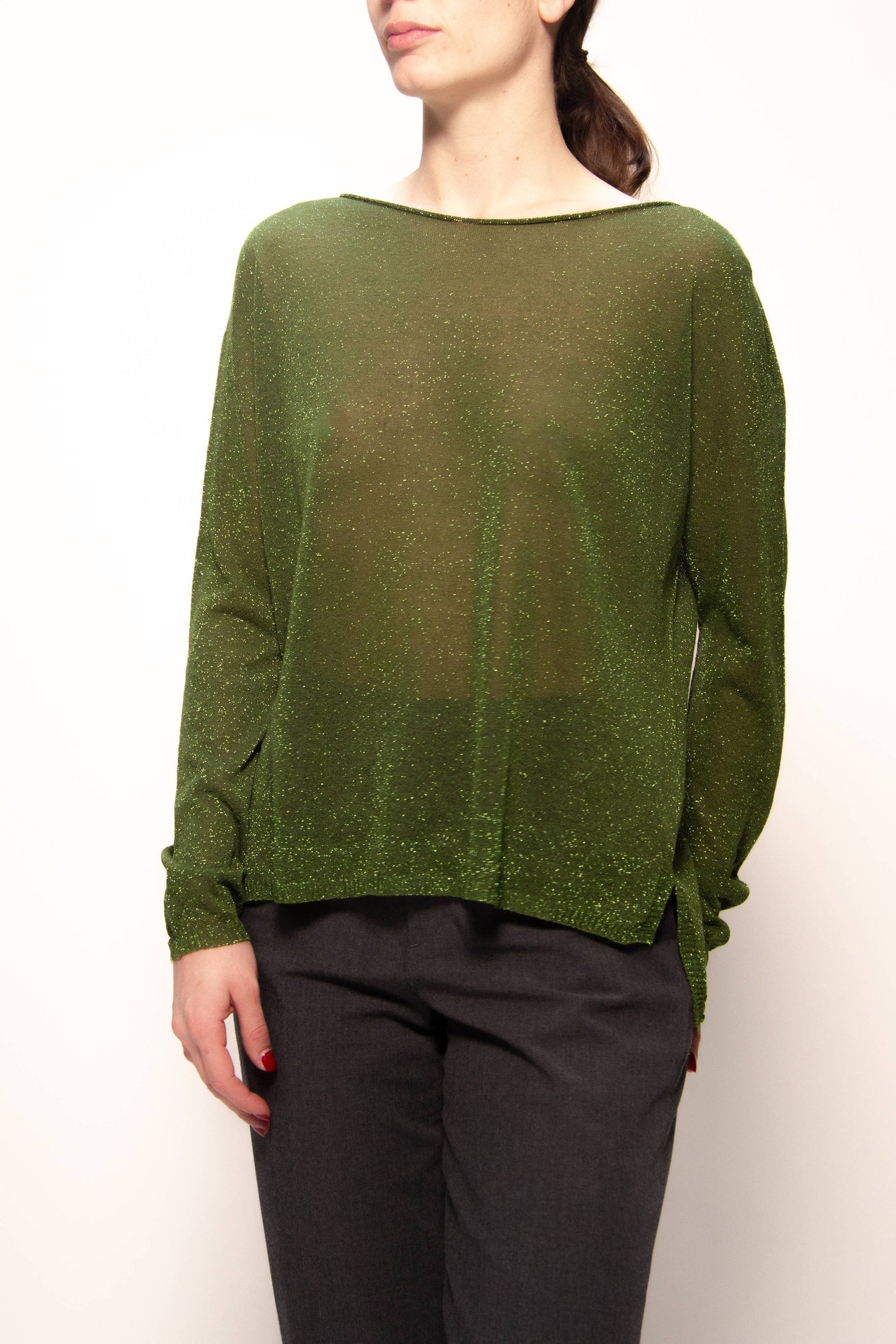 Pullover glitter con scollo a barca
