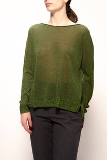 Pullover glitter con scollo a barca